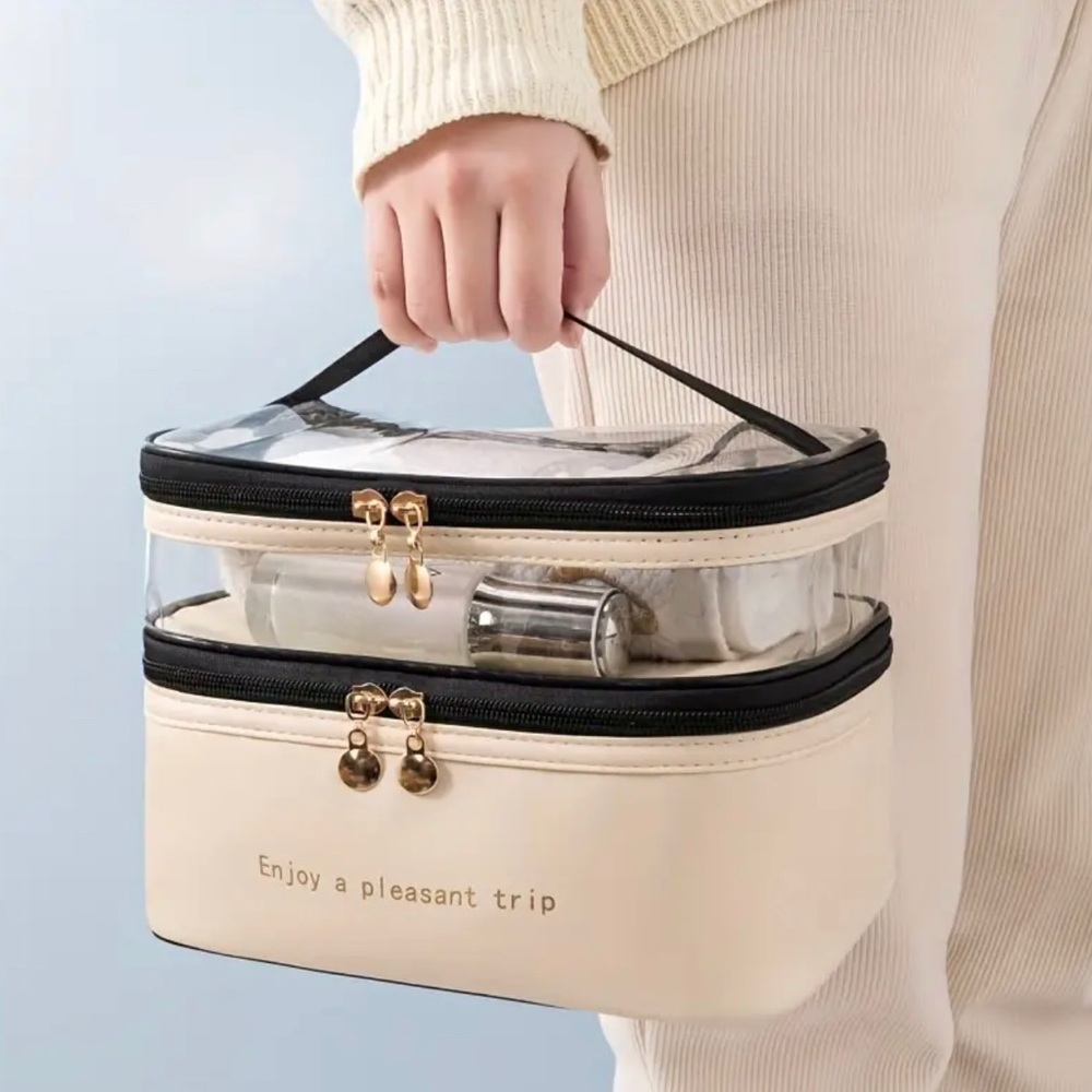Double-Layer Cosmetic Bag with Large Capacity for Travel and Toiletries
